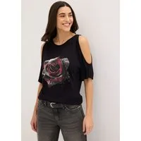 bonprix T-Shirt Cold-Shoulder-Design, Halbarm, lässige Passform, mit Blumen-Print