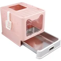 JEOBEST Katzentoilette Geschlossenes Katzenklo mit Dach, Rostfreier Edelstahl-Schublade, Anti-Streu-Design, Katzenklo-Schaufel, für Katzen bis 15kg