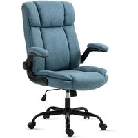 LIYURUI Bürostuhl Ergonomischer 150KG Belastbarkeit Chefsessel Stoff Flip-up Armlehnen (1 St), mit Hoher Rückenlehne und Breitem Sitz, blau