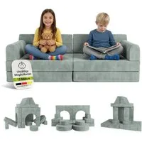 Juskys Kindersofa Kayo, 12 Teile, Modulares Spielsofa, Waschbare Cord-Bezüge, 12-teiliges Set mit Kissen