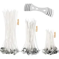 Bienenbiya Kerzenhalter Kerzendocht 150 Stk. 10+15+20 cm lang mit Metallfuß und Dochthalter (100% natürlich aus Baumwolle, 150 St., Candle Wick, Runddocht, Teelichtdochte für DIY Kerzenherstellung), Rauchfrei, ohne gefährliche Stoffe