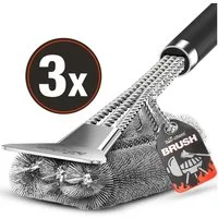 bio-chem Grillbürste 3X Grillbürste – Edelstahl-Borsten, Schaber & Wärmedämmung, Gasgrill, Grillrost, Holzkohlegrill, Kugelgrill, (Sparpaket, 3x Grillbürste), 3-facher Bürstenkopf & ergonomischer Griff