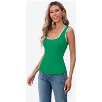Imily Bela Tanktop Damen Gerippt kontrastierender Zickzack-Kante Quadratischer Kragen (Packung, 1-tlg., 1per-Pack) gehäkelt