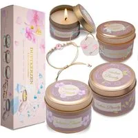 Lucadeau Duftkerze Geschenkset für Frauen, 4 Duftkerzen aus Sojawachs & Sakura‑Armband (Geschenkset, 4 exklusive Düfte – Honigmelone / Rosen / Lavendel & Jasmin / Orange), Herbst, Winter Gemütlichkeit, Geschenk, Geburtstag, Wellness & Deko