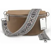 ARTVALL Umhängetasche Echtleder Handtasche Damen Brusttasche Hellbraun (Tasche inkl. Taschenband), Leder Bauchtasche klein breiter Schulterriemen abnehmbarer Taschengurt
