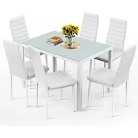 Bealife Essgruppe,7-tlg(Esstisch und 6 stühlen), Küchentisch, Tischplatte aus glas