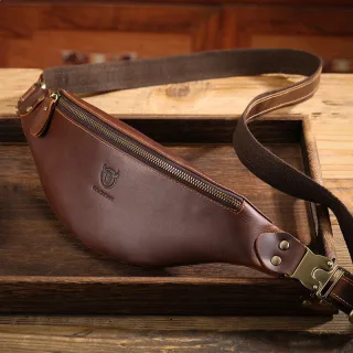 BULLCAPTAIN Genuine Leather Men's Belt Bag Crazy Horse Leather Casual Crossbody Bag Classic Retro Chest Bag Outdoor Stor