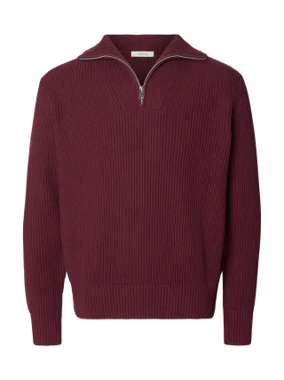 selected men - SLMDRY LS KNIT RLX HALF ZIP NOOS Tawny Port - Gr. - L
