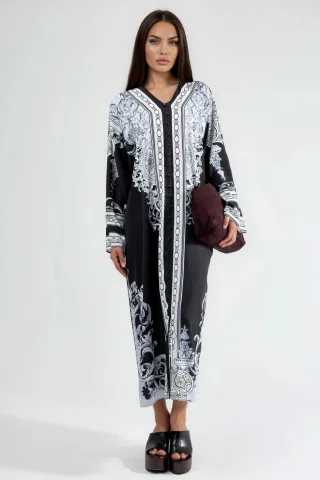 Bedrucktes Maxikleid mit V-Ausschnitt