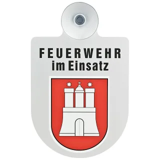 Alu Saugnapf Wappen Schild Feuerwehr im Einsatz mit Wappen Hamburg