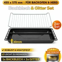 ICQN Backblech 455 x 375 mm, Emailliertmitgitter, (2-St), Backbleche & -Gitter Set, 3 cm Tief, Kratzfest & Rostfrei