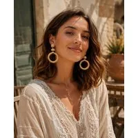 Ella Jonte Paar Ohrstecker, lange Damen Bast-Ohrringe im Boho-Style Beige Gold