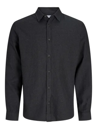 JACK&JONES - JJECLASSIC MELANGE SHIRT L/S NOOS Dark Grey Melange - Gr. - XXL