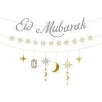 partydeco Hängedekoration, Eid Mubarak Girlande 200cm Papier Deko Banner mit Schriftzug