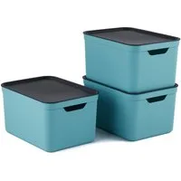 ROTHO Aufbewahrungsbox 3er- Set Aufbewahrungskorb 16l mit Deckel (Aufbewahrungsboxen, 3er-Set)