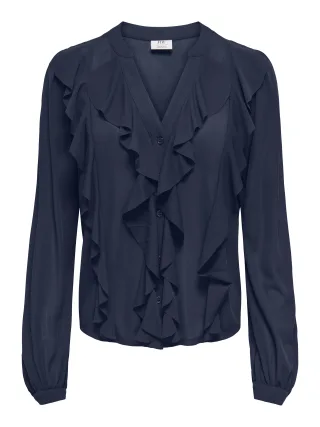 JDY - JDYUSO L/S FRILL TOP JRS Black Iris - Gr. - L