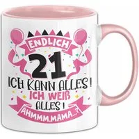 Trendation Tasse 21. Geburtstag Geschenk Tasse Frauen Mädchen Geschenkidee Endlich 21 I