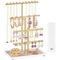SONGMICS Schmuckständer Schmuckhalter, Metallrahmen, Geschenkidee, Schmucktablett Samt, Schmuckaufbewahrung für Halsketten Armbänder Ohrringe Ohrstecker Ringe