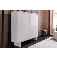 riess-ambiente Highboard SAVOY 130cm kaschmir weiß – Marmor-Optik, Keramik-Platte, 3D-Front (Einzelartikel, 1 St), Stauraum-Möbel mit edlem Materialmix – ideal für moderne Wohnzimmer