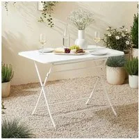 en.casa Klapptisch, Gartentisch »Sande« rechteckig Stahl 71x70x110 cm Weiß