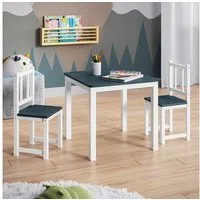 Bellabino Kindersitzgruppe Sora, (2 Stühle und 1 Tisch), Holzsitzgruppe aus Massivholz, abgerundete Ecken, Weiß/Anthrazit