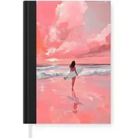 MuchoWow Notizbuch Rosa - Surfen - Meer, Notebook, Notizblock a5, Tagebuch, Journal Liniert