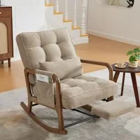 REDOM Loungesessel Schaukelstuhl mit verstellbarer Lehne & Fußstütze (Cord Sessel mit Lendenkissen, Seitentaschen & weichem Polster), Polsterstuhl Relaxsessel