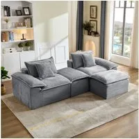 Sinaopus Schlafsofa Sofas Wohnzimmer modulares 2-Sitzer Schlafsofa mit Hocker Cord, Bodensofa mit Memory-Schaum, Kissen & flexibler Modularfunktion