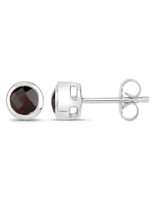 Vira Jewels Ohrstecker 925-Sterling Silber rhodiniert glänzend Granat rot rund