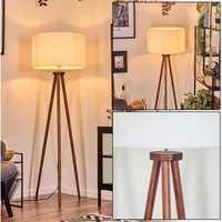 hofstein Stehlampe Stehlampe aus Holz/Stoff in Dunkelbraun/Weiß, ohne Leuchtmittel, skandinavische Design Leuchte, Schirm (40 cm) u. Fußschalter, 1x E27