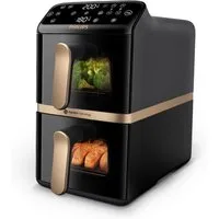 Philips Heißluftfritteuse NA462/70 4000 Series Stacked Dual Basket und 10L Kapazität (5+5L), 2750 W, RapidAir Technologie, Schwarz/Dunkelgrau, kupfer Griff