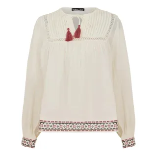 Threadbare - "Reema" Bluse für Damen, Krawatten-Kragen, Langärmlig (Cremefarbe)