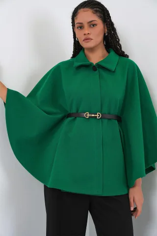 Gürtel-Tweed-Cape-Mantel