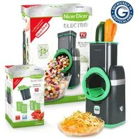 Genius Gemüseschneider Nicer Dicer Electro Deluxe 32 tlg, Gemüsehobel elektrisch, 9 Einsätze, 80 W, Extra-scharfe G-NOX Edelstahlklingen, einfache Reinigung, kompakt