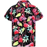 King Kameha Hawaiihemd Funky Flamingos Hawaii-Hemd Kurzarm Front-Tasche Stylish Unisex