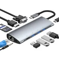 Vivitar 11-in-1-USB-C-Hub mit 4K-HDMI, VGA, 100-W-Stromversorgung, 3x USB 3.0 USB-Adapter USB-C zu USB-C, 14.9 cm, USB 2.0, RJ45 Gigabit-Ethernet, SD/TF-Kartenleser und 3,5-mm-Audio