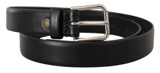 Dolce & Gabbana Schwarzer Kalbleder Gürtel mit silberner Logo-Schnalle