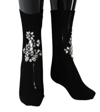 Dolce & Gabbana schwarze gestrickte Floral-Kristallsocken