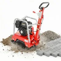 Hecht Rüttelplatte Vibrationsstampfer mit Fahrwerk, 3,7 kW (196 ccm), 25 kN bis 30cm, max. 4300 vpm, (LxB) 40x63 cm, 35 m/min, Gummimatte, Transporträder, 4300 / min