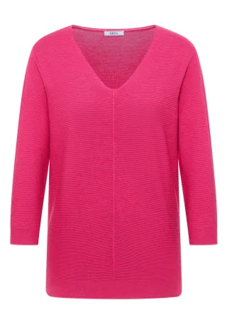 CECIL - Pullover mit V-Ausschnitt und 3/4-Ärmeln in Struktur-Optik pink - Gr. - XXL