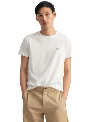 Gant | Herren T-Shirt mit Rundhalsausschnitt Kontrast Logo - Weiß