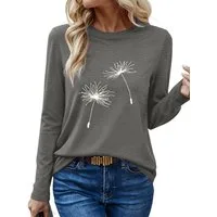 PYLIKE Longsleeve Damen bequemes Winter Longsleeve Shirt Lockere Tops mit Löwenzahn Geeignet für den täglichen Gebrauch im Büro und zu Hause