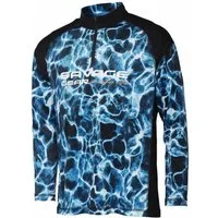 Savage Gear Langarmshirt Marine UV Long Sleeve T-Shirt Sea Blue S-XXL Langarm Tee Meeresangeln Stehkragen und der Reißverschluss sorgen für eine optimale Passform
