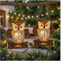 Haushalt International LED Dekofigur, LED-Leuchtmittel fest verbaut, Warmweiß, 2x Solarleuchte Hängelampe LED Figur Eule Garten Außen