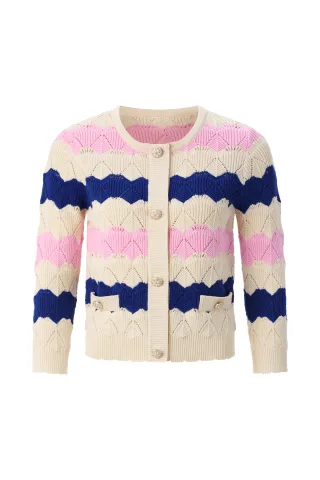 Rich & Royal - Striped Cardigan Ajour royal blue - Gr. - XS