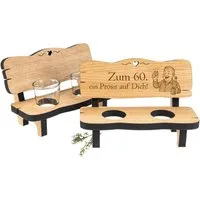Holz Frank Schnapsglas Schnapsbank aus Eiche mit 2 Shotgläsern und Gravur "60 Geburtstag", 3-tlg., Eiche
