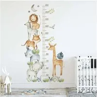 Montegoni Wandtattoo Kinderzimmer Wandsticker Dekoration, (Wandtattoos mit Waldtieren für Kinderzimmer,afrikanischen Tieren in der Höhe mit Blättern, Mond, Sternen, Messlineal Wandaufkleber),wasserdichte abnehmbare