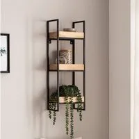 FINEBUY Wandregal FB95559 Hängeregal 27x77x18 cm Massivholz Metall Regal Industrial, 27x77x18 cm Mango Massivholz Metall Hängeregal, Schweberegal Rechteckig, Regal Hängend Industrial