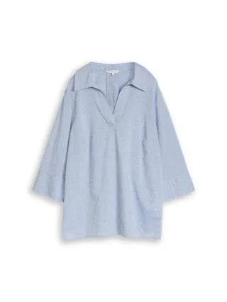 Tom Tailor - Plus Size - Loose Fit Bluse mit Stickerei blue white dobby - Gr. - 54