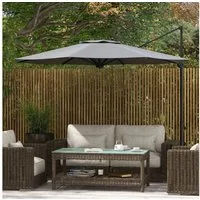 Outsunny Ampelschirm Drehbarer Gartenschirm für Balkon, Terrasse, Metall, LxB: 294x294 cm, Sonnenschirm mit Kurbel, Neigbarer Marktschirm, Dunkelgrau